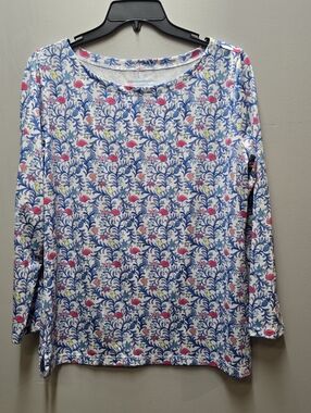 Vineyard Vines Sankaty Boatneck Tee Otomi Blue Flamingo Pineapple Womens Medium